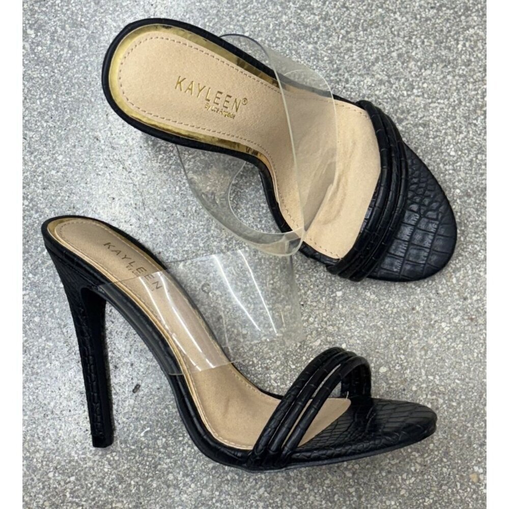 KAYLEEN / Berkley-16 / Black Croc-Embossed / Clear / Strap / Heeled Sandals - Picture 6 of 8
